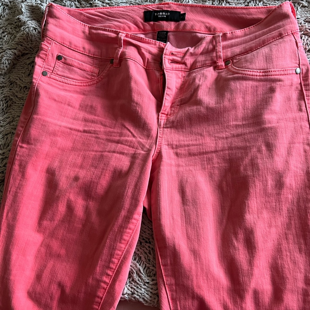 Bright summer salmon colored jeggings